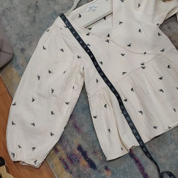 Madewell Lightspun Cotton Bow Blouse in Cream with Balloon Sleeves Size S - Picture 14 of 15